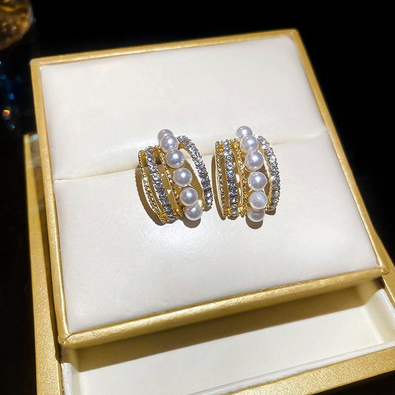 Funky Gold Plated Zircon Hoops 2 Pcs