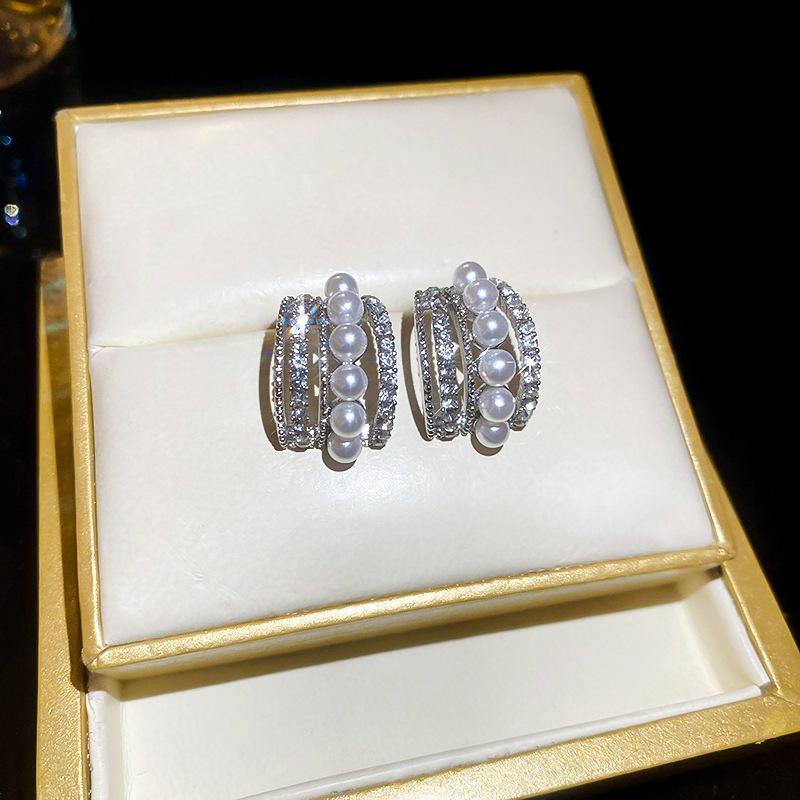 Funky Gold Plated Zircon Hoops 2 Pcs