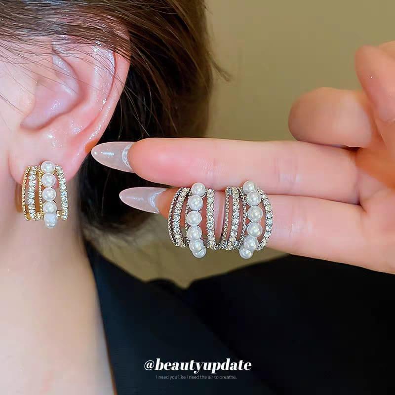 Funky Gold Plated Zircon Hoops 2 Pcs