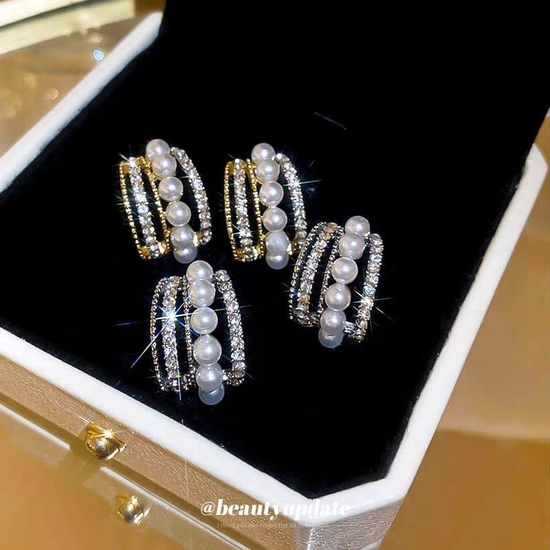 Funky Gold Plated Zircon Hoops 2 Pcs