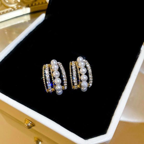 Funky Gold Plated Zircon Hoops 2 Pcs
