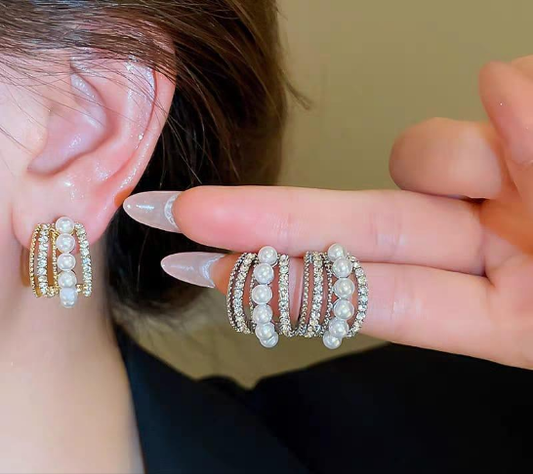 Funky Gold Plated Zircon Hoops 2 Pcs