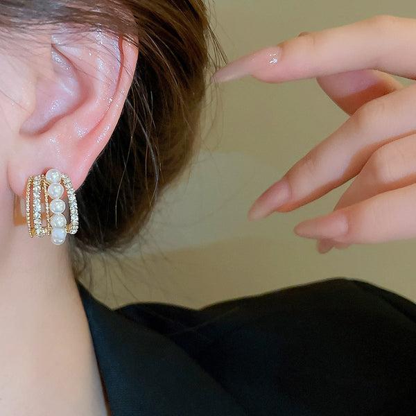 Funky Gold Plated Zircon Hoops 2 Pcs